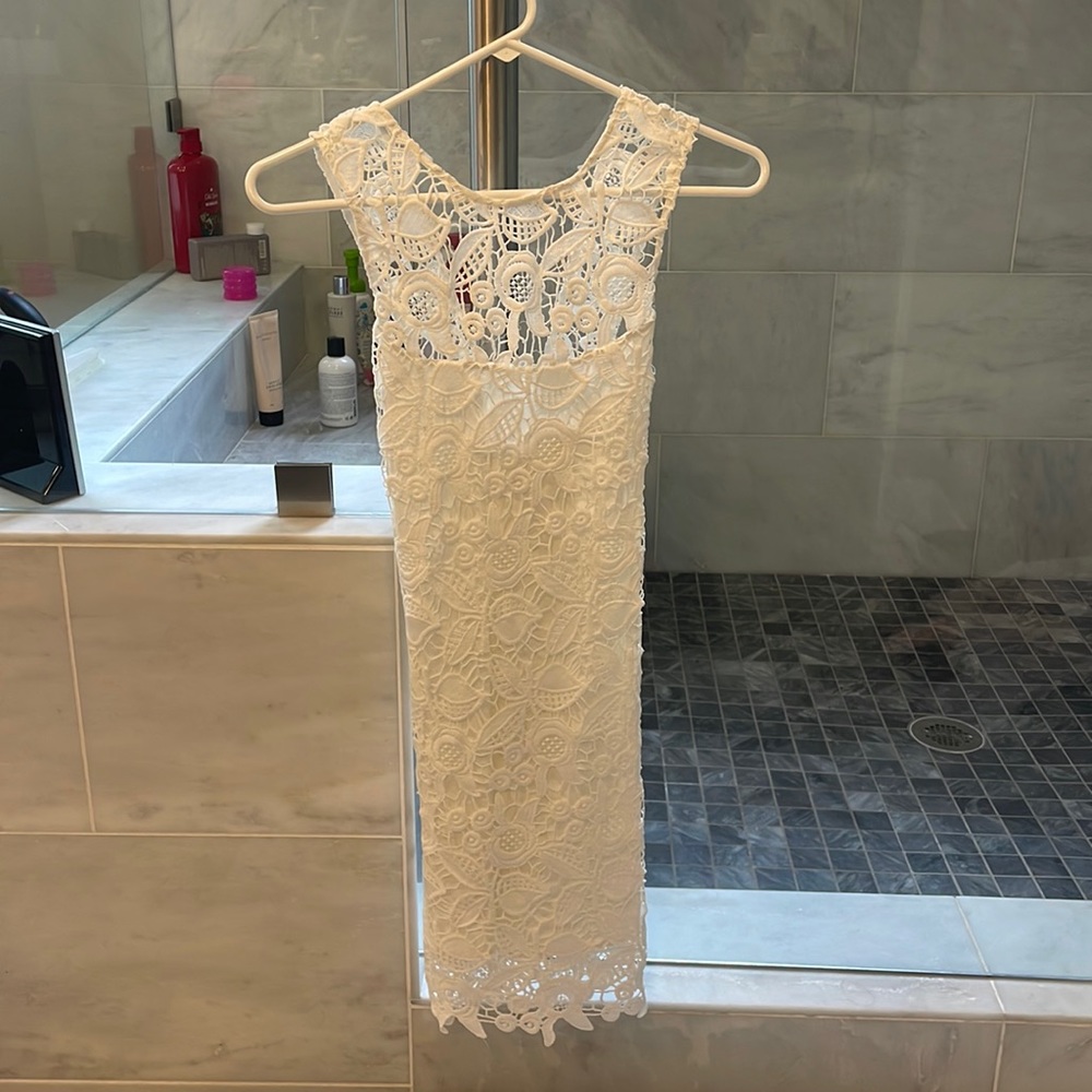 WAYF white lace dress with cross cross back